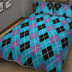 Blue Black And Purple Argyle Print Quilt Bed Set