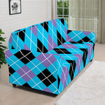 Blue Black And Purple Argyle Print Sofa Cover