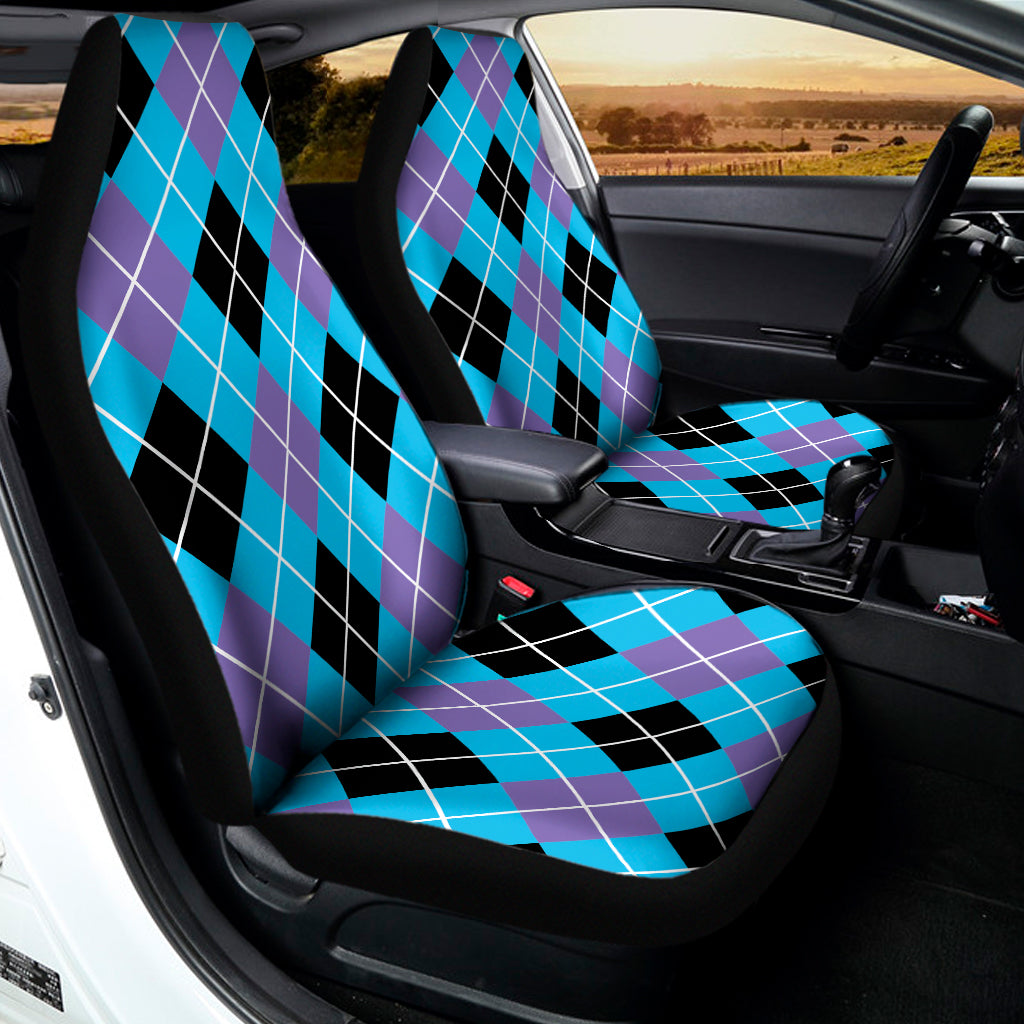 Blue Black And Purple Argyle Print Universal Fit Car Seat Covers