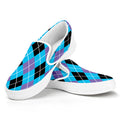 Blue Black And Purple Argyle Print White Slip On Sneakers
