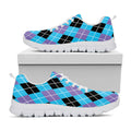 Blue Black And Purple Argyle Print White Running Shoes