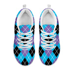 Blue Black And Purple Argyle Print White Sneakers
