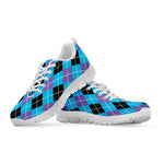 Blue Black And Purple Argyle Print White Sneakers