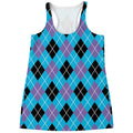 Blue Black And Purple Argyle Print Women's Racerback Tank Top