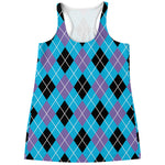 Blue Black And Purple Argyle Print Women's Racerback Tank Top