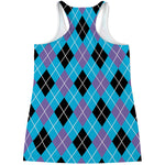Blue Black And Purple Argyle Print Women's Racerback Tank Top