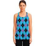 Blue Black And Purple Argyle Print Women's Racerback Tank Top