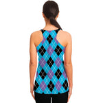 Blue Black And Purple Argyle Print Women's Racerback Tank Top