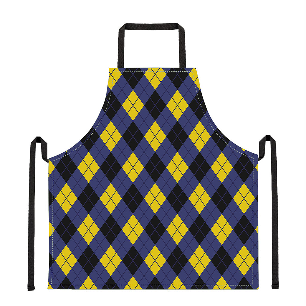 Blue Black And Yellow Argyle Print Apron