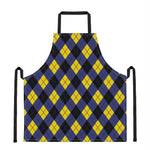 Blue Black And Yellow Argyle Print Apron