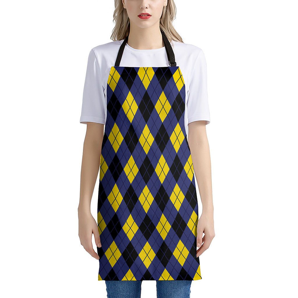 Blue Black And Yellow Argyle Print Apron