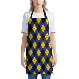 Blue Black And Yellow Argyle Print Apron