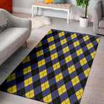 Blue Black And Yellow Argyle Print Area Rug