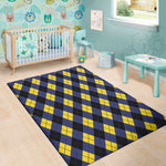 Blue Black And Yellow Argyle Print Area Rug