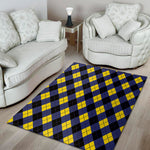 Blue Black And Yellow Argyle Print Area Rug