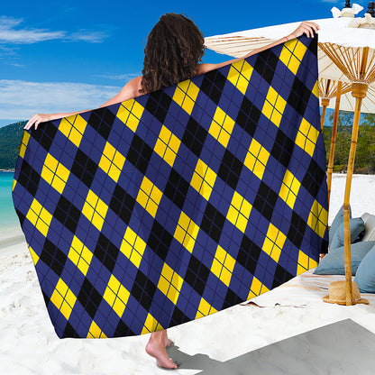 Blue Black And Yellow Argyle Print Beach Sarong Wrap