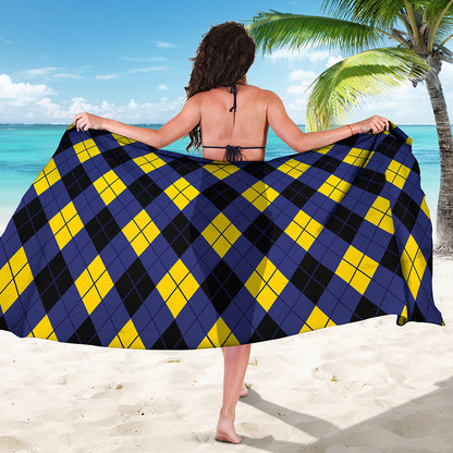 Blue Black And Yellow Argyle Print Beach Sarong Wrap