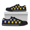Blue Black And Yellow Argyle Print Black Low Top Sneakers