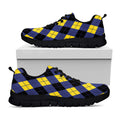 Blue Black And Yellow Argyle Print Black Running Shoes