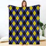 Blue Black And Yellow Argyle Print Blanket
