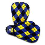 Blue Black And Yellow Argyle Print Boxing Gloves