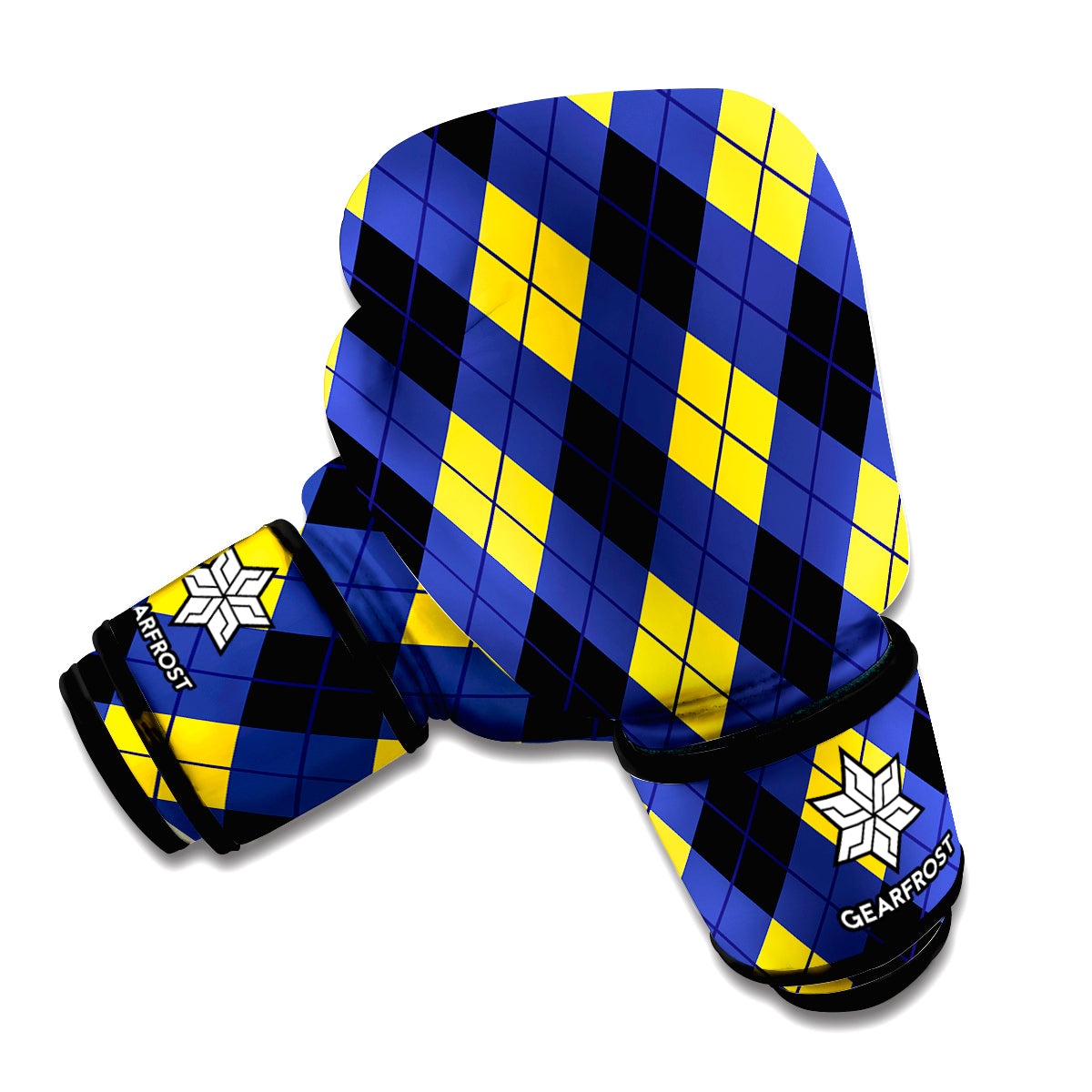 Blue Black And Yellow Argyle Print Boxing Gloves