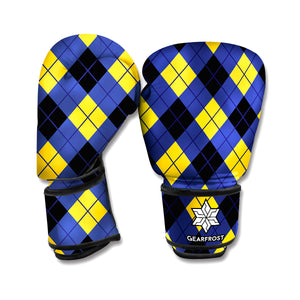 Blue Black And Yellow Argyle Print Boxing Gloves