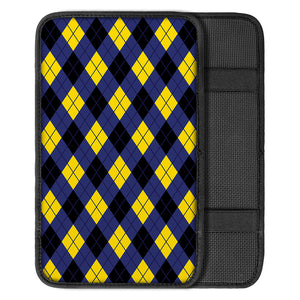 Blue Black And Yellow Argyle Print Car Center Console Cover