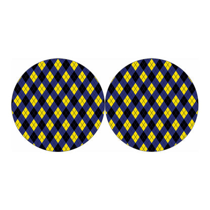 Blue Black And Yellow Argyle Print Car Coasters