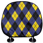 Blue Black And Yellow Argyle Print Car Headrest Covers