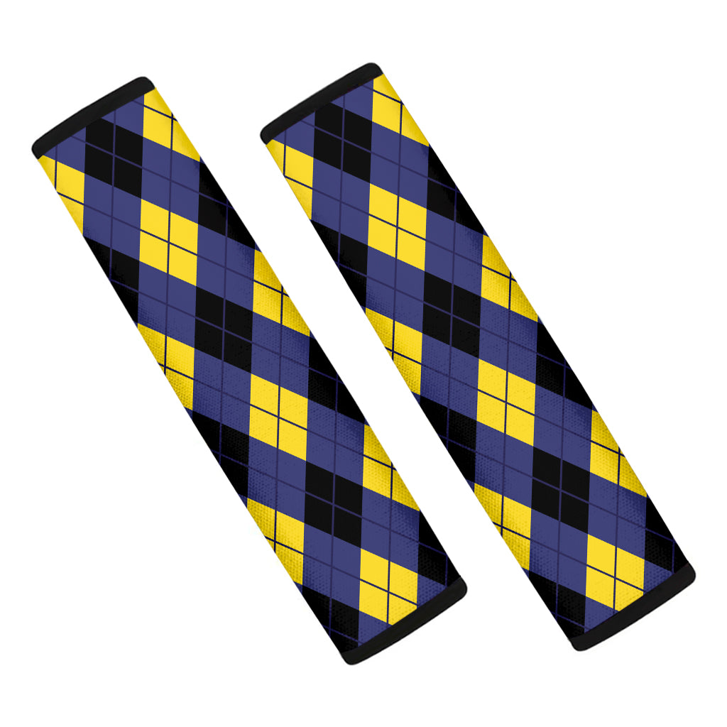 Blue Black And Yellow Argyle Print Car Seat Belt Covers