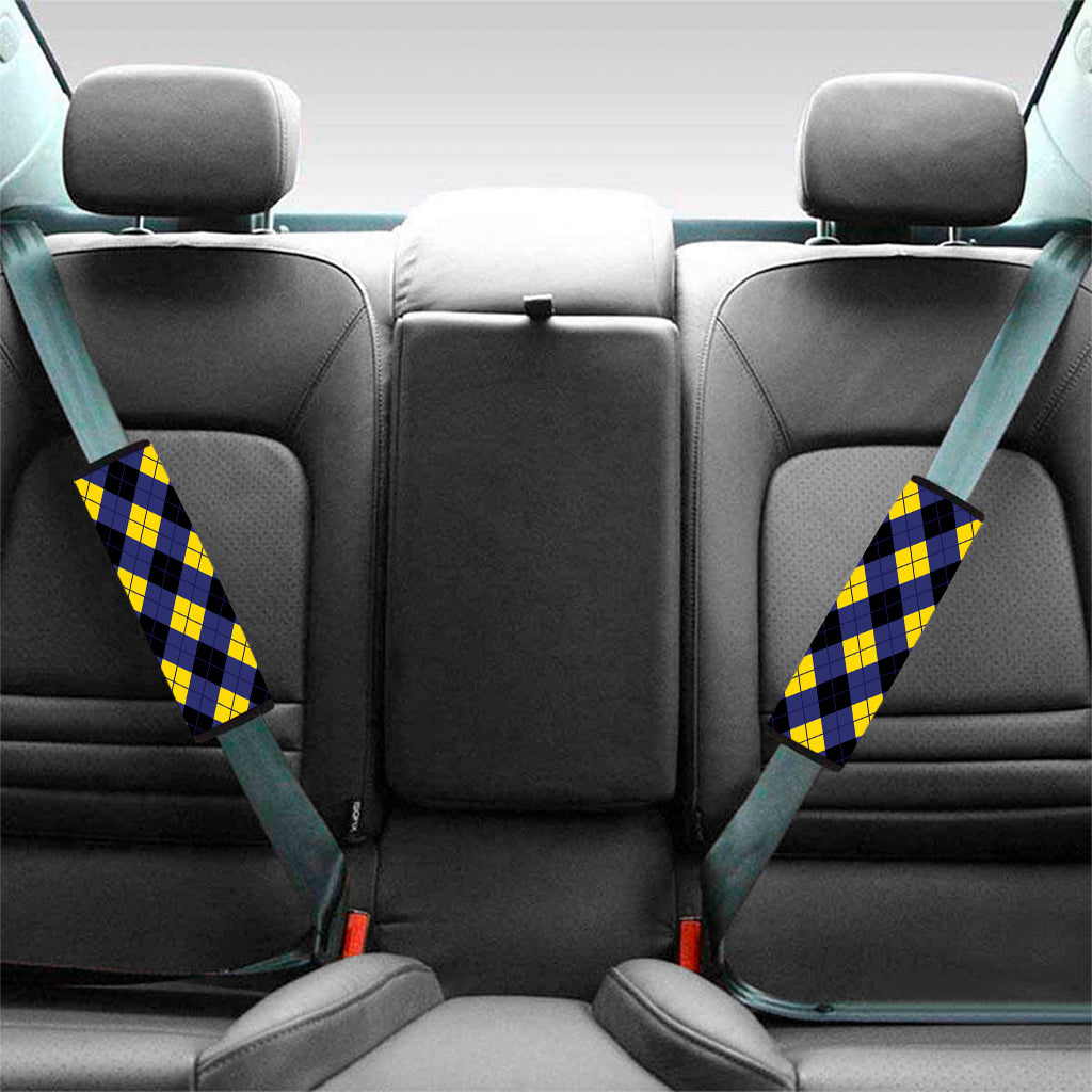 Blue Black And Yellow Argyle Print Car Seat Belt Covers