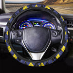 Blue Black And Yellow Argyle Print Car Steering Wheel Cover