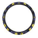 Blue Black And Yellow Argyle Print Car Steering Wheel Cover