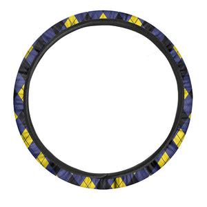 Blue Black And Yellow Argyle Print Car Steering Wheel Cover