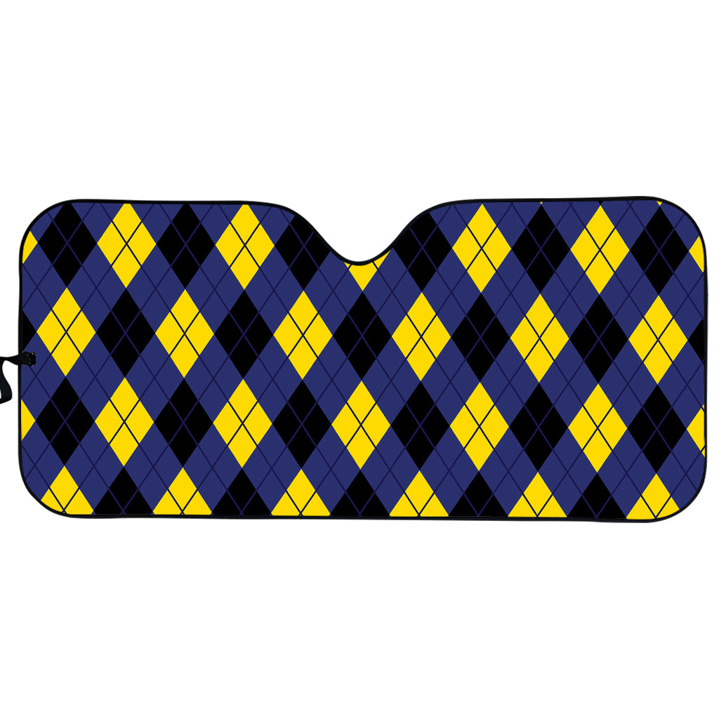 Blue Black And Yellow Argyle Print Car Sun Shade