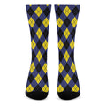 Blue Black And Yellow Argyle Print Crew Socks