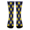 Blue Black And Yellow Argyle Print Crew Socks