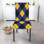 Blue Black And Yellow Argyle Print Dining Chair Slipcover