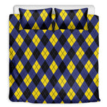 Blue Black And Yellow Argyle Print Duvet Cover Bedding Set