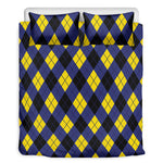 Blue Black And Yellow Argyle Print Duvet Cover Bedding Set