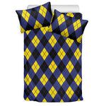Blue Black And Yellow Argyle Print Duvet Cover Bedding Set