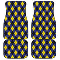 Blue Black And Yellow Argyle Print Front and Back Car Floor Mats