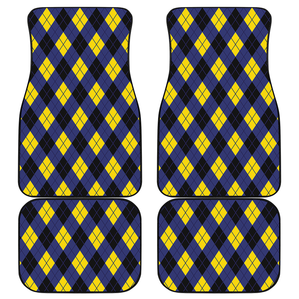 Blue Black And Yellow Argyle Print Front and Back Car Floor Mats