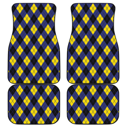 Blue Black And Yellow Argyle Print Front and Back Car Floor Mats
