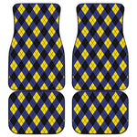 Blue Black And Yellow Argyle Print Front and Back Car Floor Mats