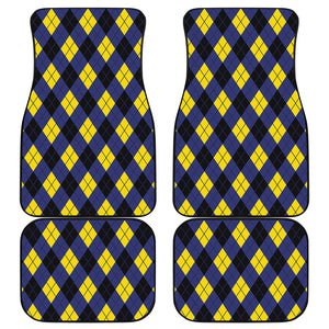 Blue Black And Yellow Argyle Print Front and Back Car Floor Mats