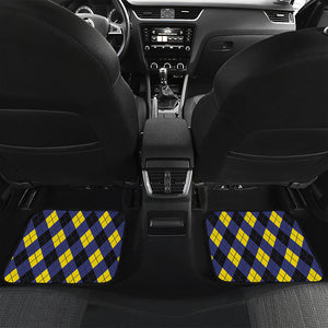 Blue Black And Yellow Argyle Print Front and Back Car Floor Mats