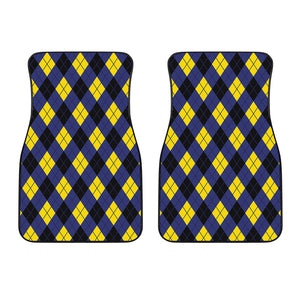 Blue Black And Yellow Argyle Print Front Car Floor Mats