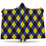 Blue Black And Yellow Argyle Print Hooded Blanket